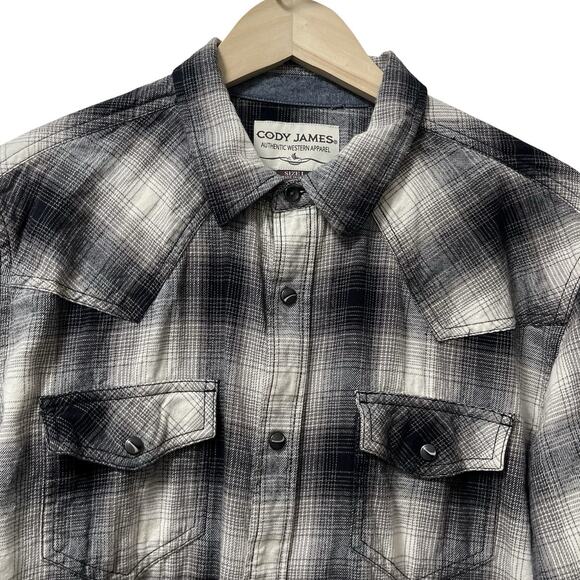 Cody James Mens Plaid Flannel Western Button Up Shirt Size L Black White Ranch - Picture 3 of 8